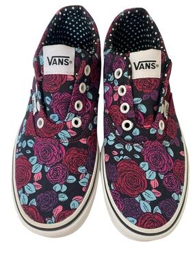 Vans Floral Sneakers in Black with Pink, Purple & Light Blue Roses